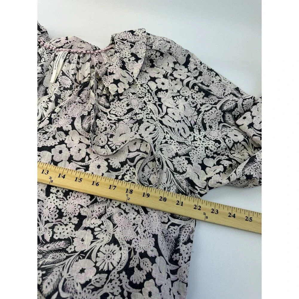 Anthropologie Floral Ruffle Peasant Top Long Puff Sleeves Button Cotton Large
